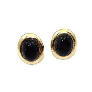 Designer 14K Gold Large Onyx French Clip Earrings